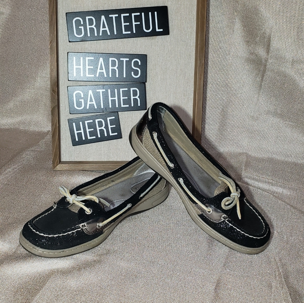 π Gorgeous Black Sparkle Sperry Top Sider - Picture 3 of 11
